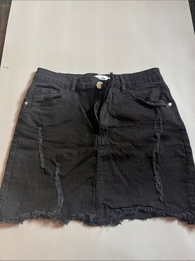 Distressed Black Denim Mini Skirt - Women